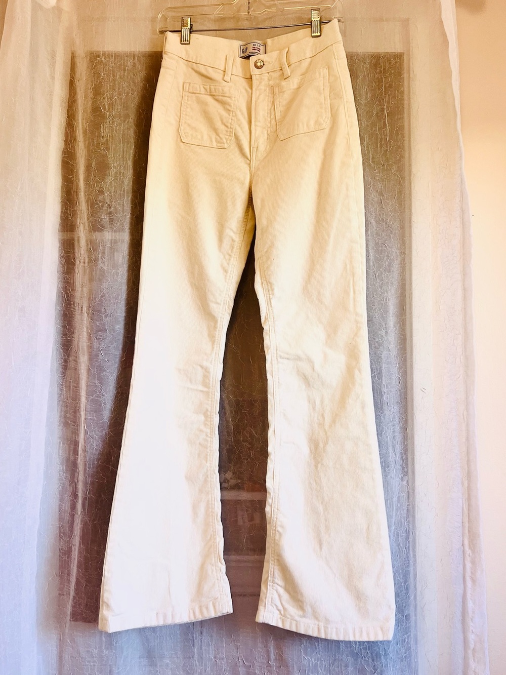 🤍GAP White Corduroy 70s Flare High Rise Pants - Picture 1 of 4
